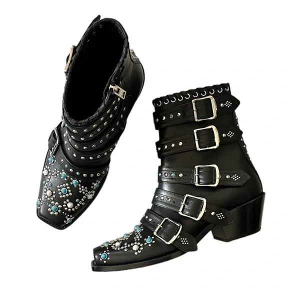 NEW Burberry Women’s Albertina Studded Peep-Toe Booties size 38.5 Black - Picture 2 of 14